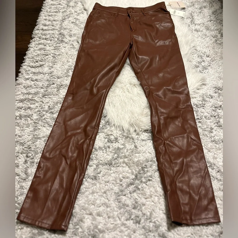 RARE MOTHER Rail Skimp Coated Pants NWT 28 High Rise Leather Look Straight Leg